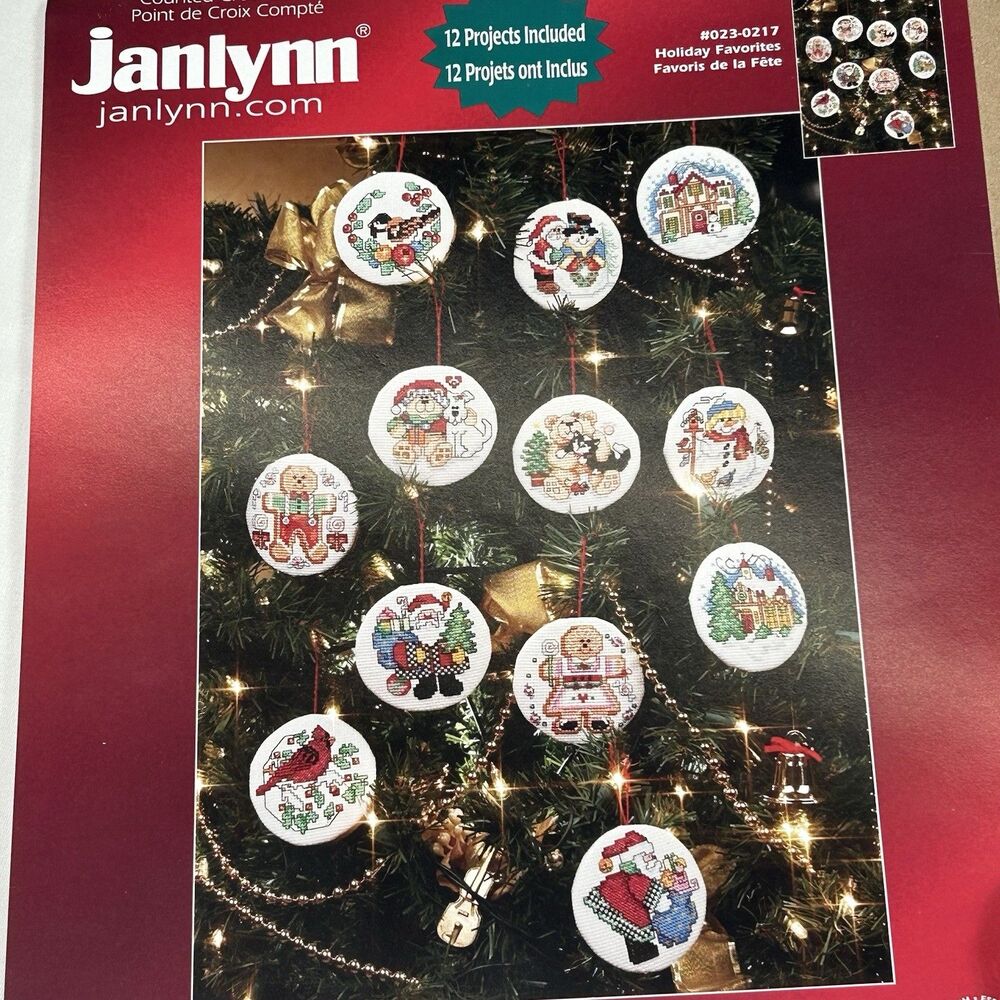 JANLYNN Counted Cross Stitch Ornament Kit 2004 Holiday Favorites #023-0217
